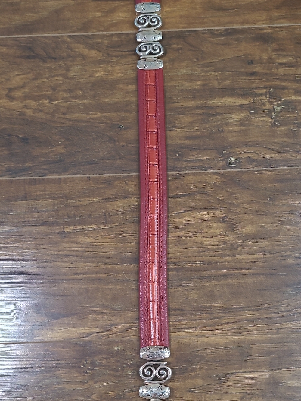 Brighton Red Leather Western Belt with Decorative Silver Accents - Picture 6 of 11